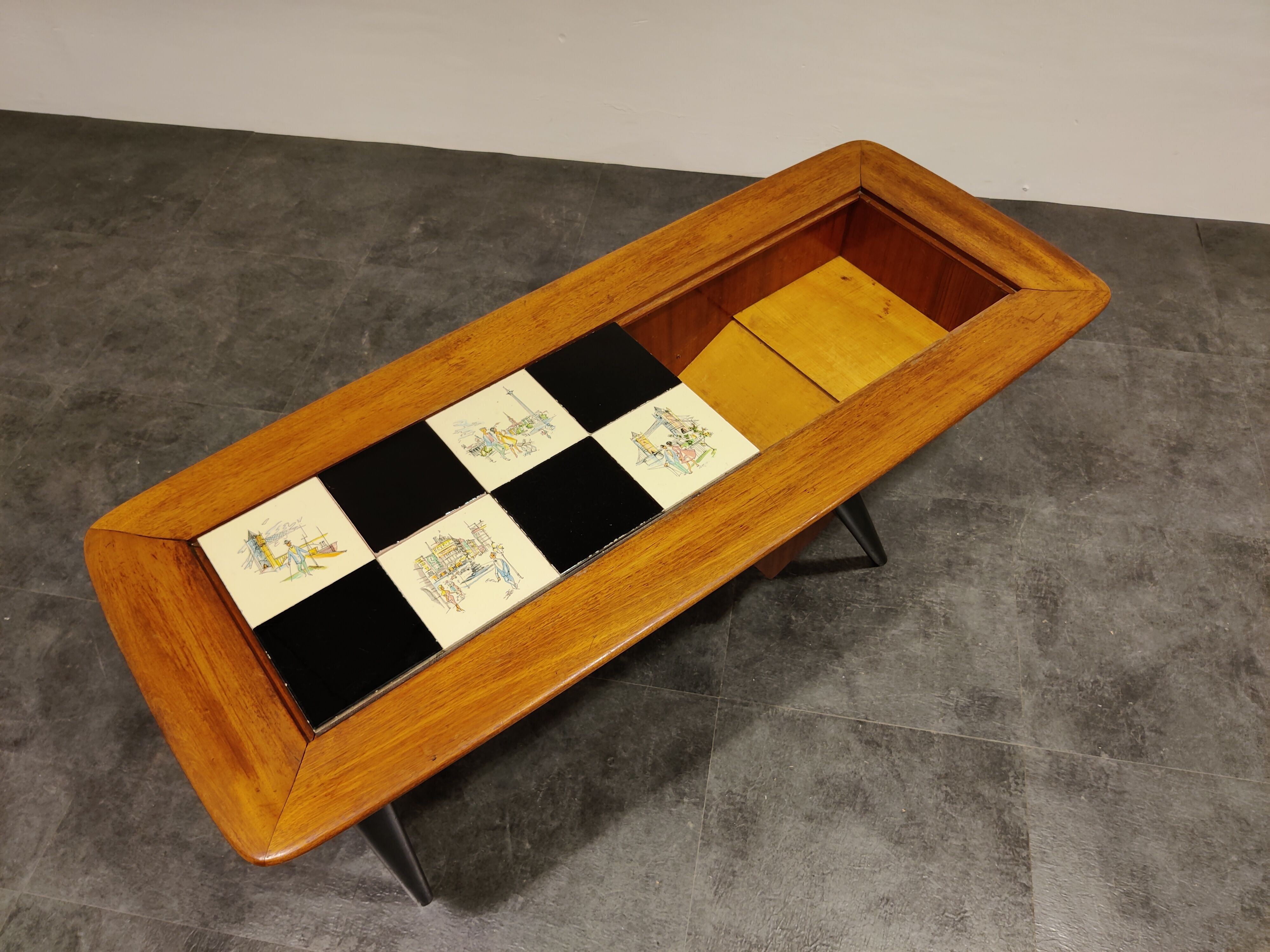 Vintage hidden bar coffee table by Alfred Hendrickx for Belfom, 1950s
