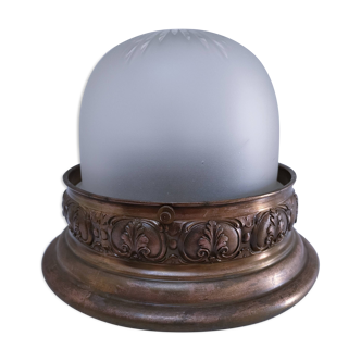 Brass ceiling light with chiseled glass, early 20th century