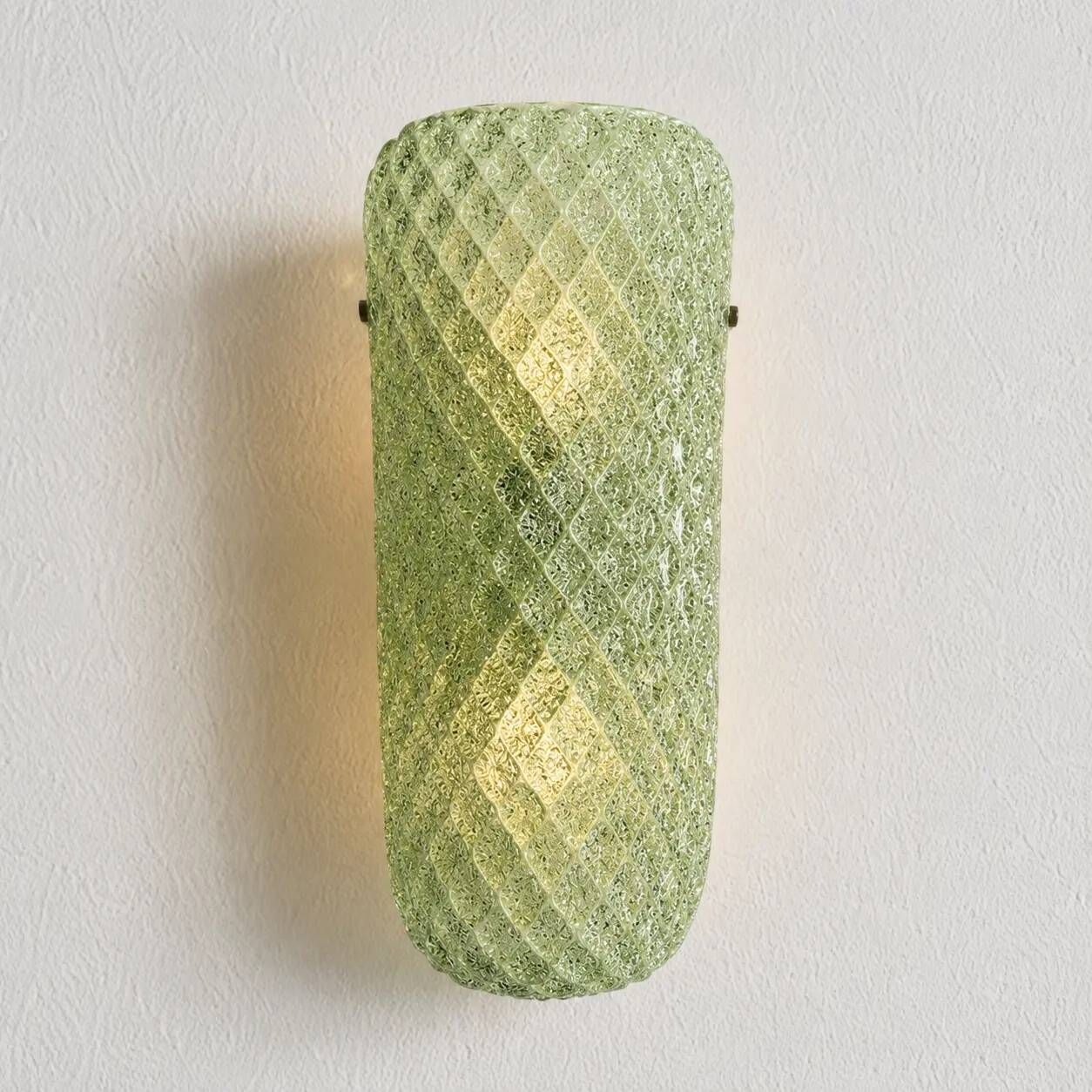 Set of Two Mid-Century Modern Green "Graniglia" Rombus Murano Glass Wall Sc
