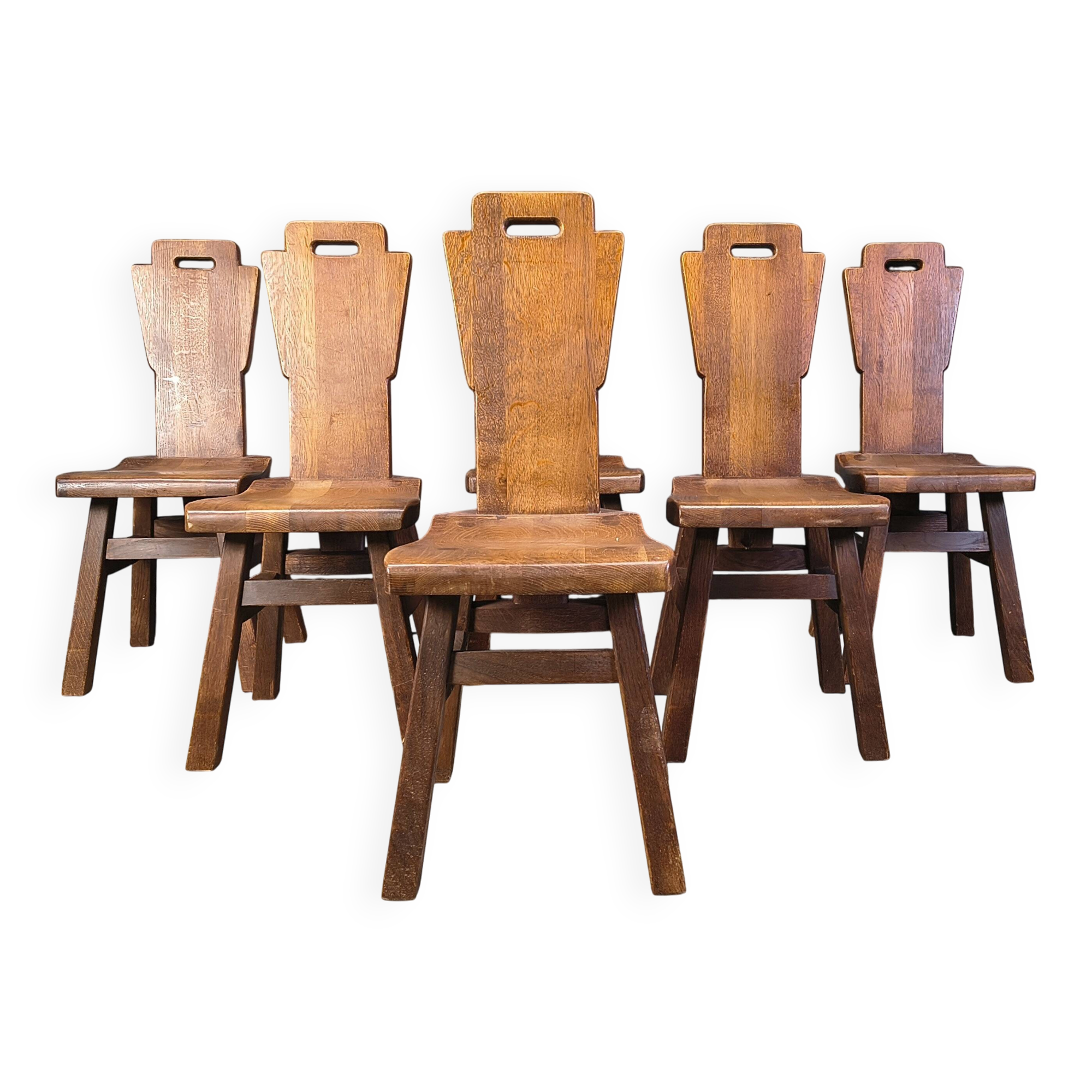 Vintage oak brutalist chairs, 1970s set of 6