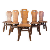 Chaises brutalistes en chêne vintage, ensemble de 6 des années 1970