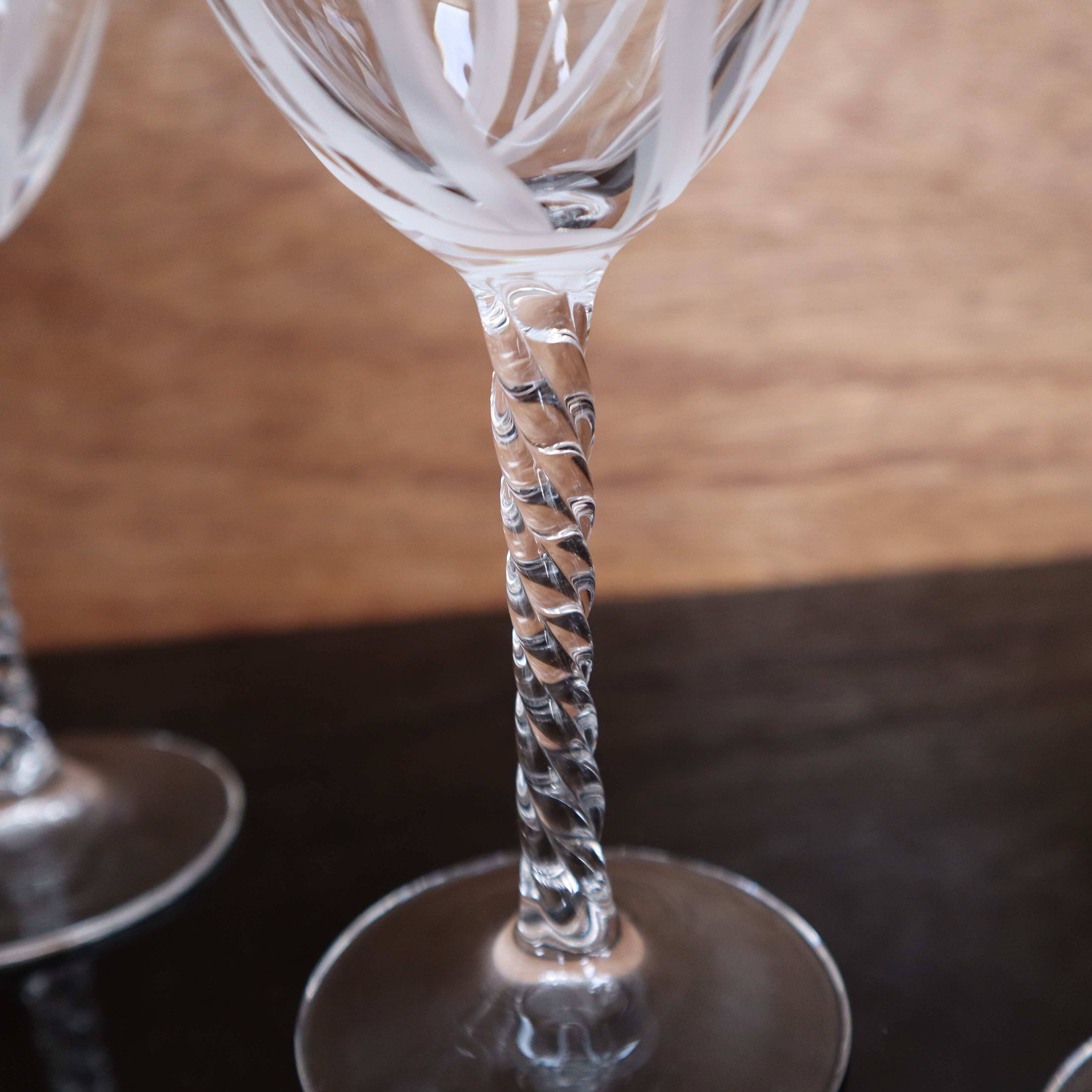 Set of 4 Vintage Engraved Crystal White Wine Glasses