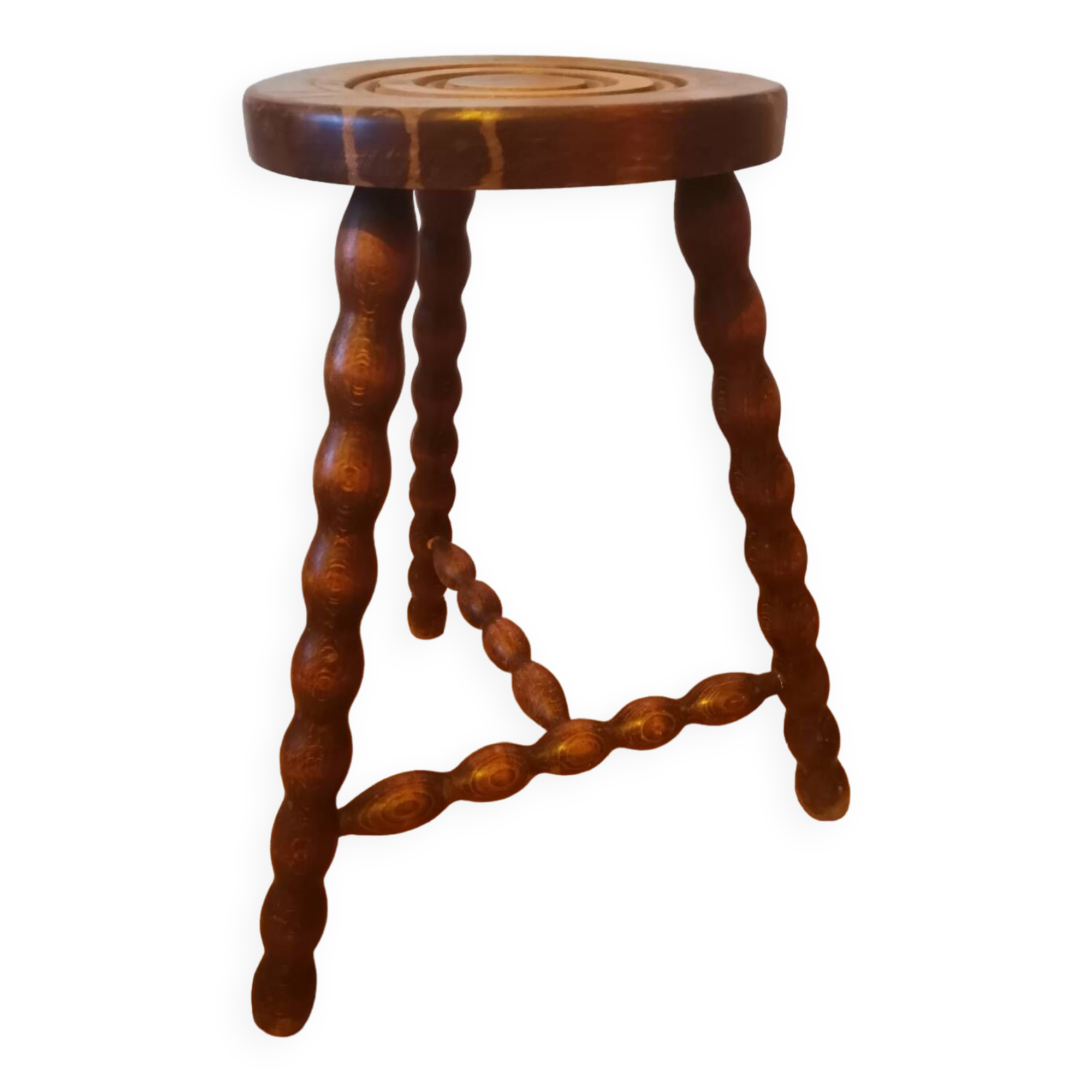 Turned wood tripod stool