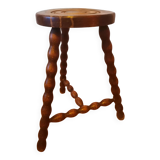 Turned wood tripod stool