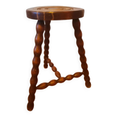 Tabouret tripode bois tourné