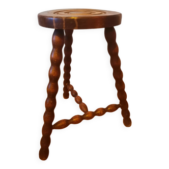 Tabouret tripode bois tourné