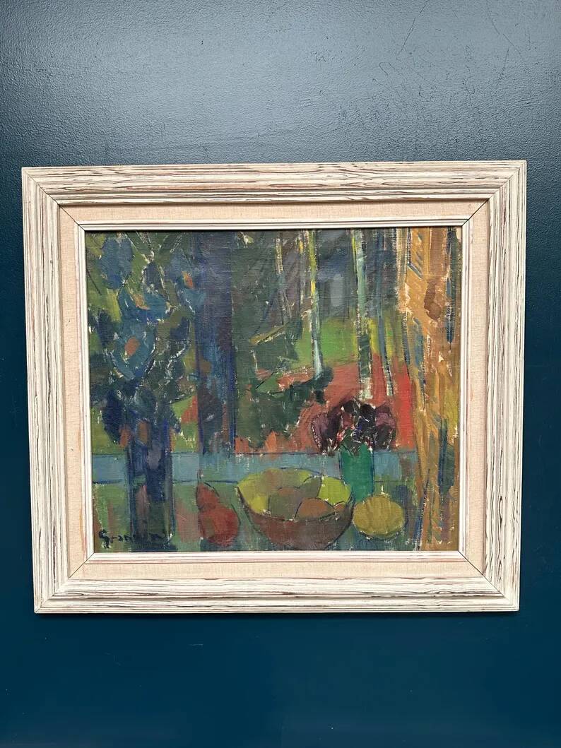 Original Swedish Oil on Canvas – "Still Life with Bowl of Fruit" by Svan Grandin – Signed – Vintage & Framed – 91 × 83 cm (35.8" × 32.7")
