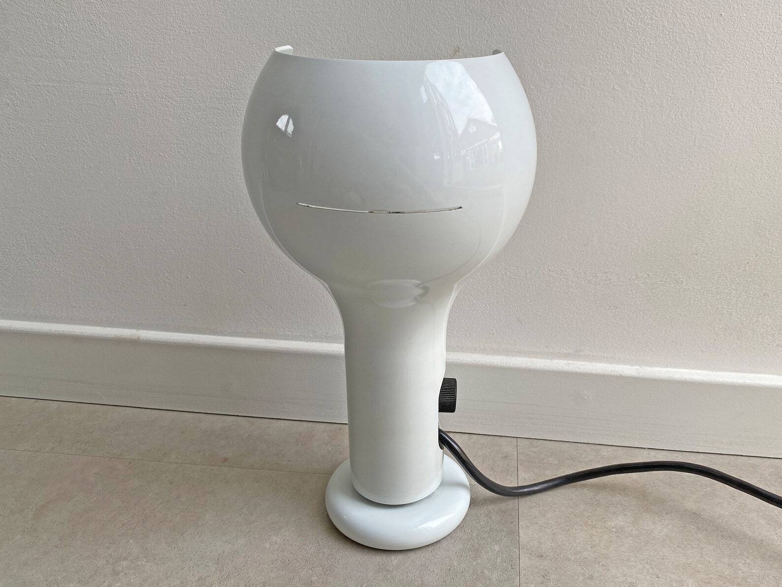 Vintage white metal O'luce table lamp Flash by Joe Colombo - Italian Design