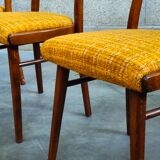 Suite of 4 Czech chairs wood and fabric Yellow "Univerzal" late 60