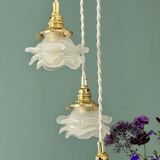 Vintage triple tulip pendant light in frosted glass in the shape of flowers
