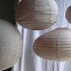 Average suspension in rattan and natural linen, round Japanese style, pink D40.