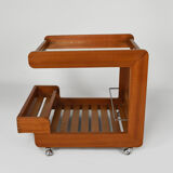 Scandinavian teak serving table with mirror tray, 70s