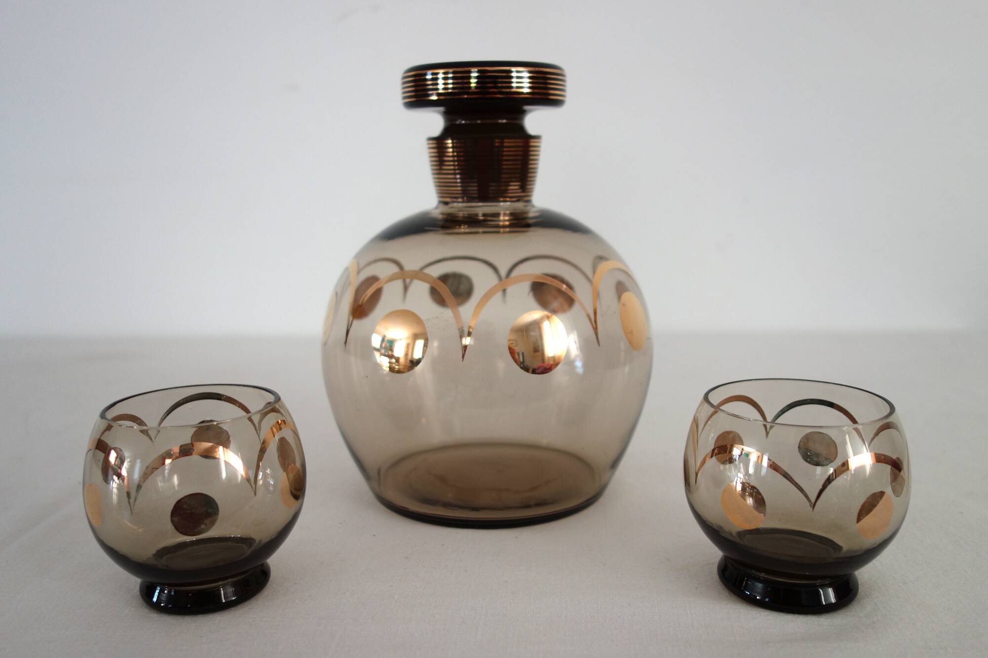 Liqueur service for two gilded crystal art deco Czechoslovakia