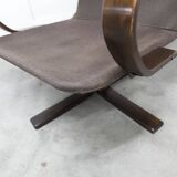 Fauteuil scandinave 1970 bois laminé courbé assise Cuir