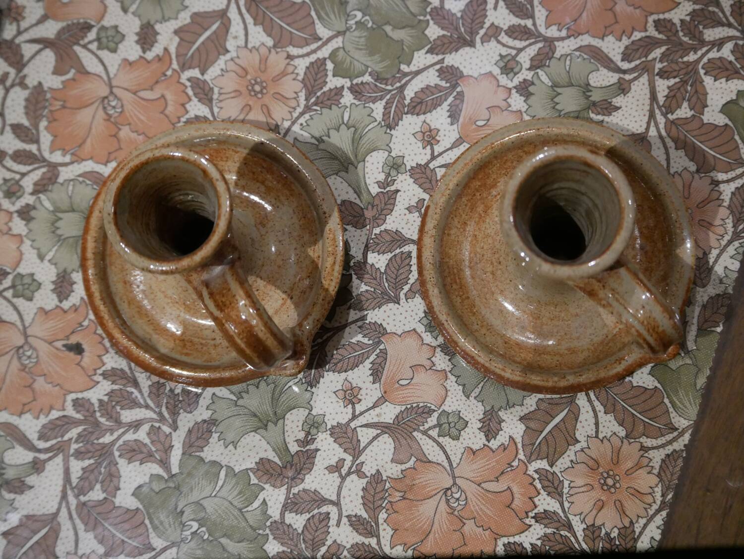 Stoneware candle holders - set of 2 (signed)