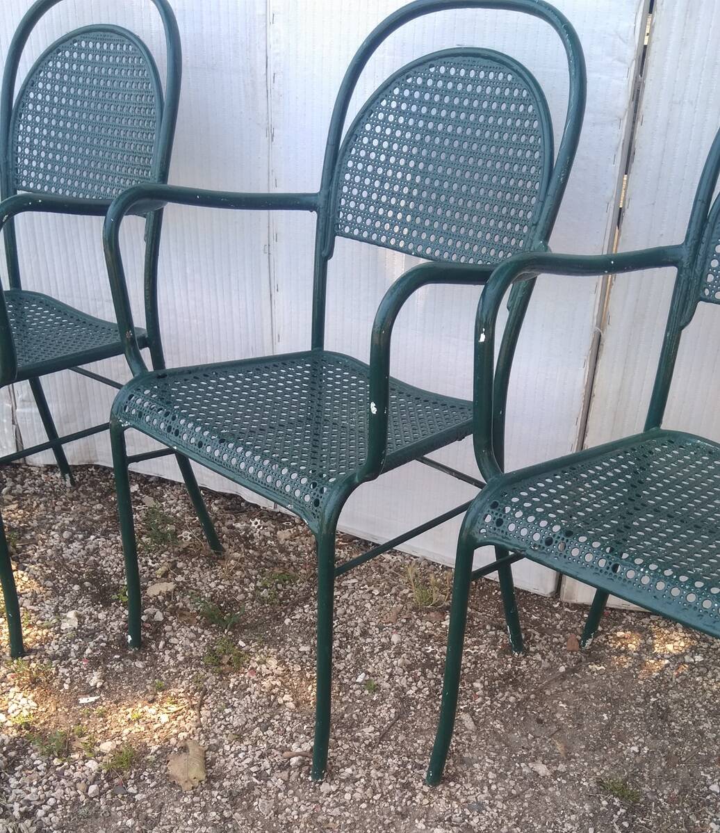 set of 4 perforated metal garden armchairs