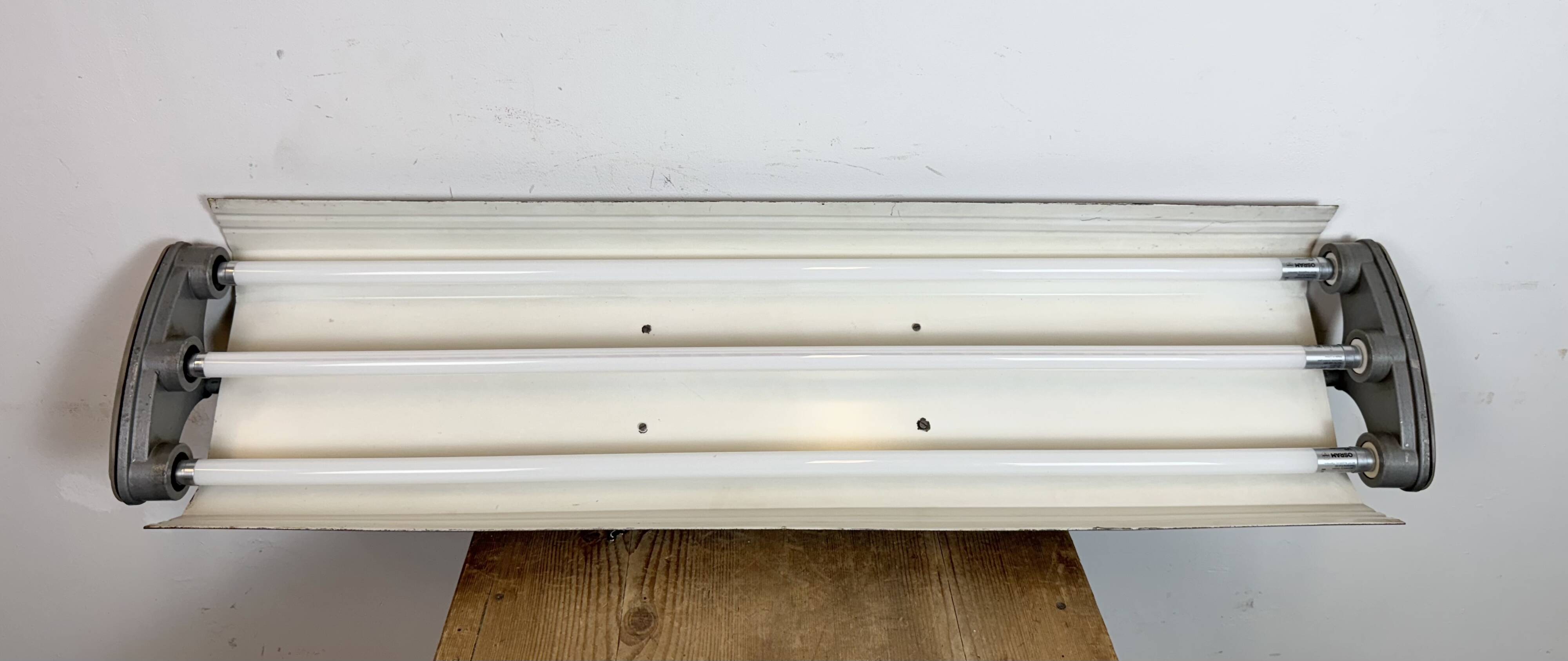 Grey Industrial Hanging Tube Light from Polam Gdansk, 1970s