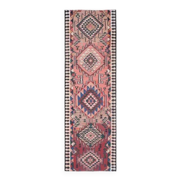 Tapis couloir en laine et coton fait main Oushak turc des années 1970, 93x305.