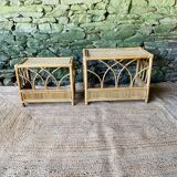 Set of two rattan and wicker nesting tables