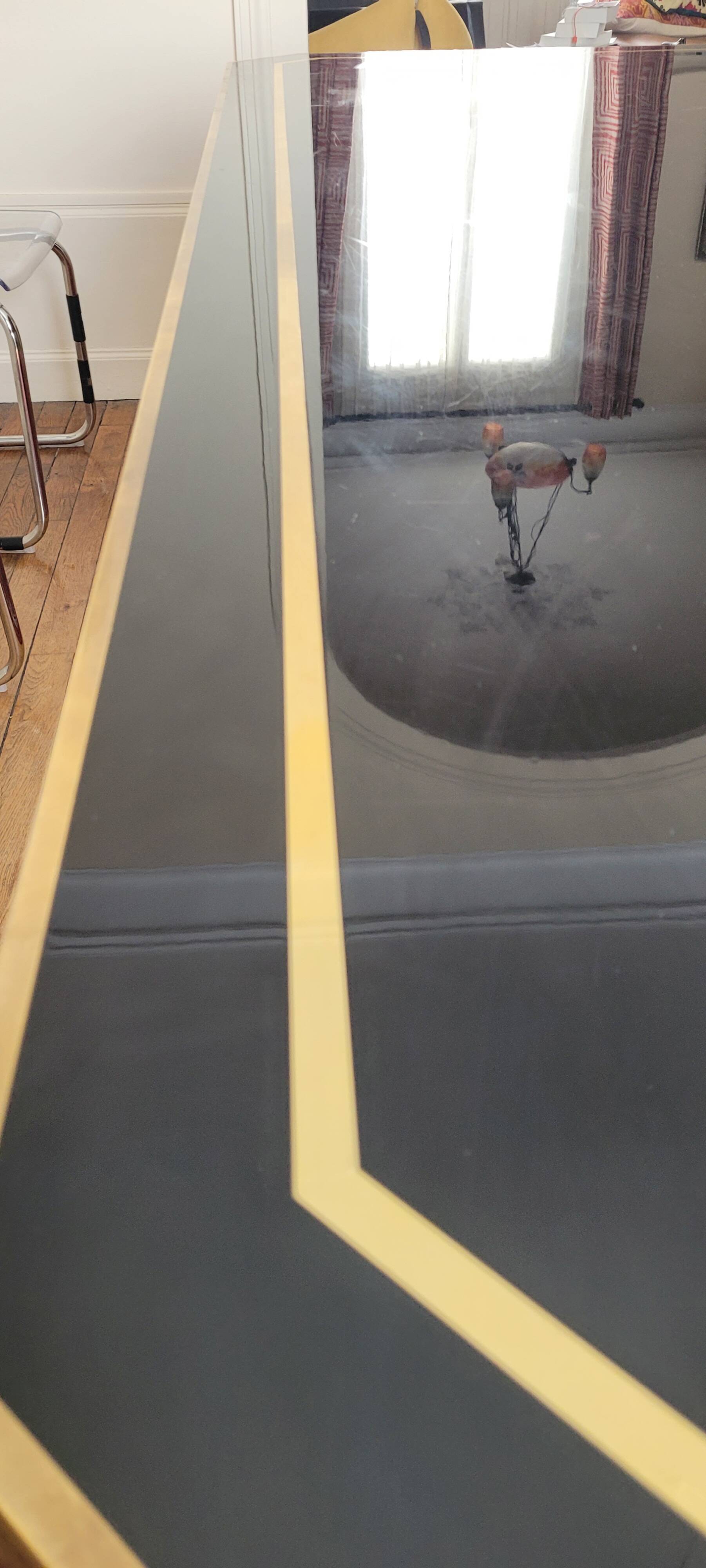 Large Lacquer and Brass Table by JC Mahey