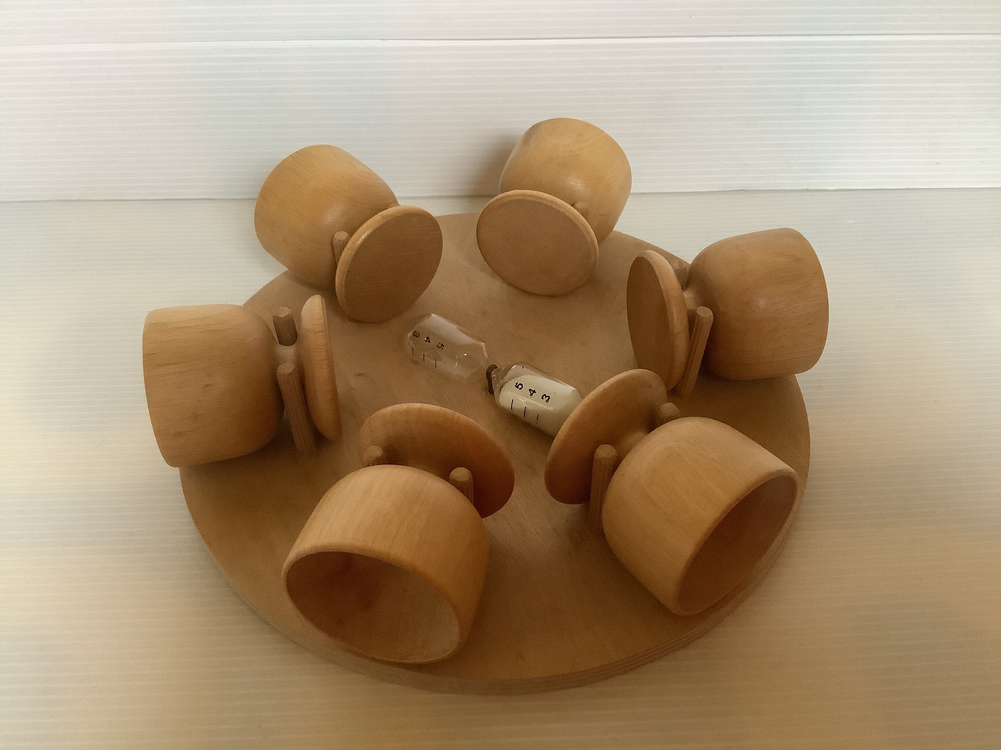 6 wooden egg cups hourglass wall mount Scandinavian wood
