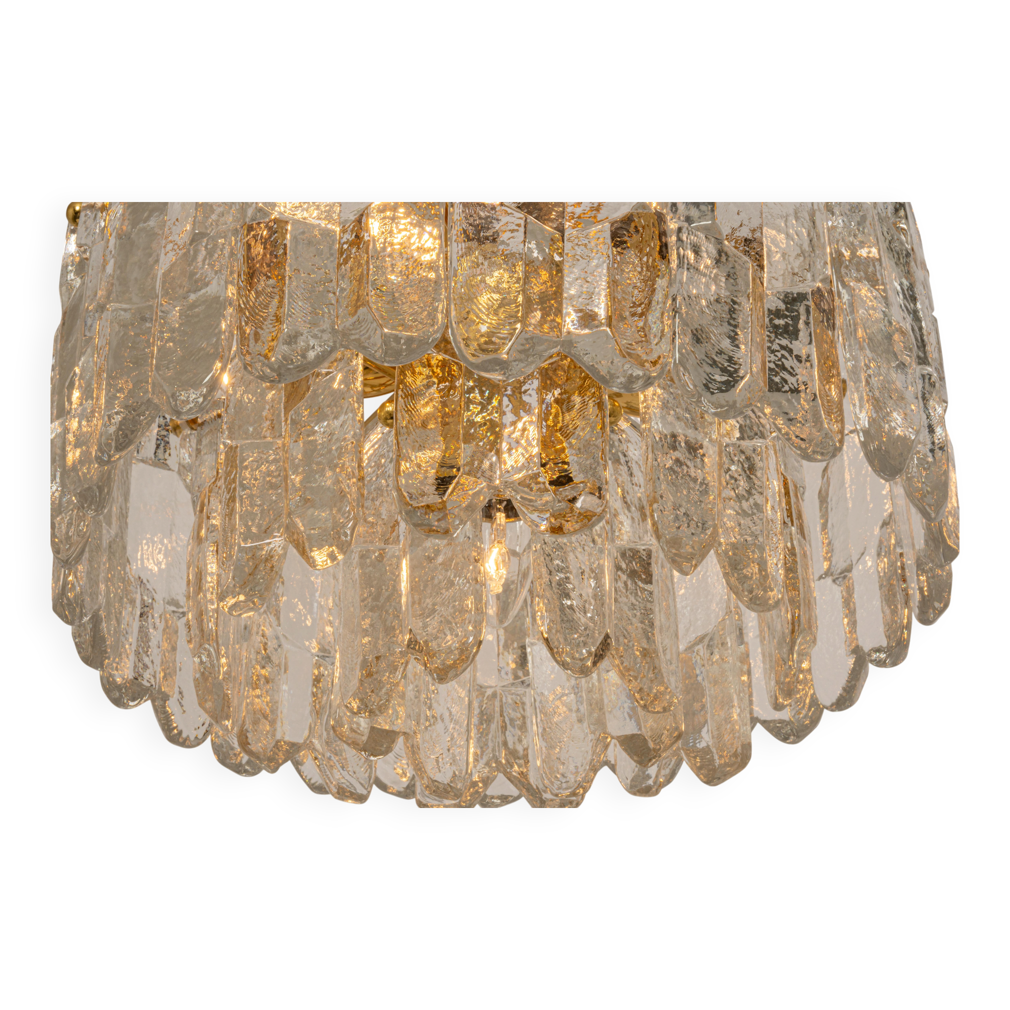 Luminaire en laiton doré, verre cristal Palazzo, Kalmar, Autriche, 1970