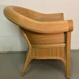 Pencil or split reed rattan arm or club chair, Vivai del Sud, 80s