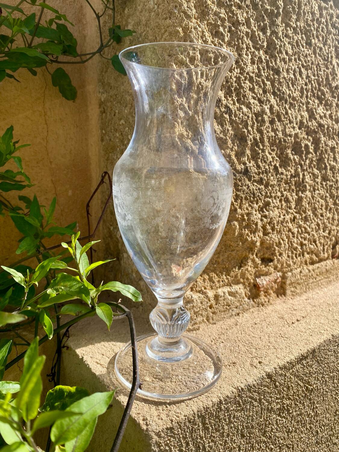 Engraved amphora vase