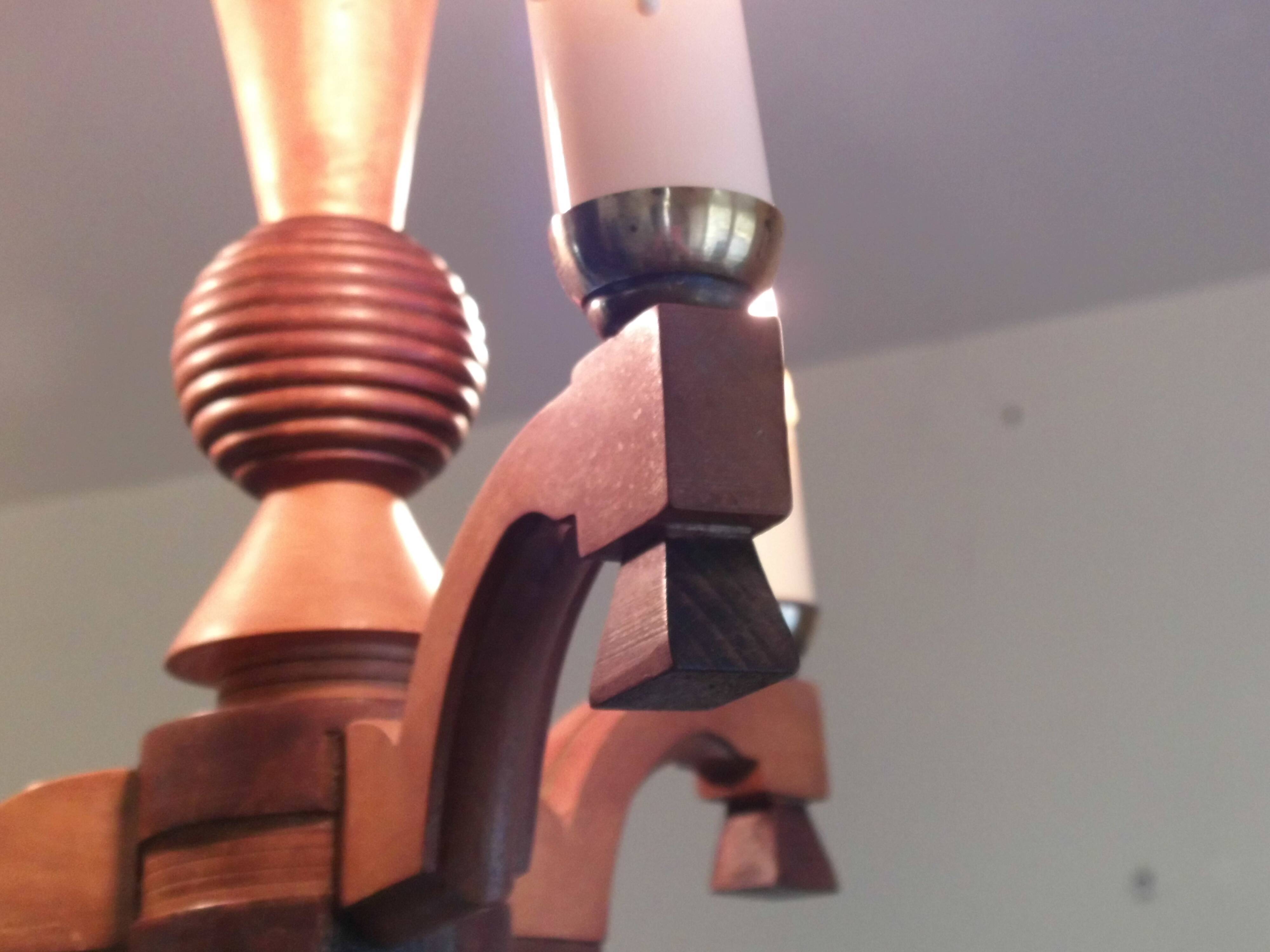 Old chandelier 3 lights wooden art deco suspension