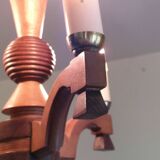 Ancien lustre suspension 3 feux en bois art déco