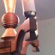 Old chandelier 3 lights wooden art deco suspension