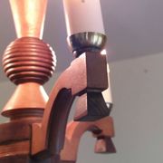 Old chandelier 3 lights wooden art deco suspension