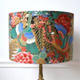 Jouy fabric lampshade, peacock, flowers, gold.
