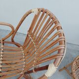 Set bench table and two armchairs in rattan 1950 vintage