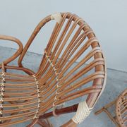 Set bench table and two armchairs in rattan 1950 vintage