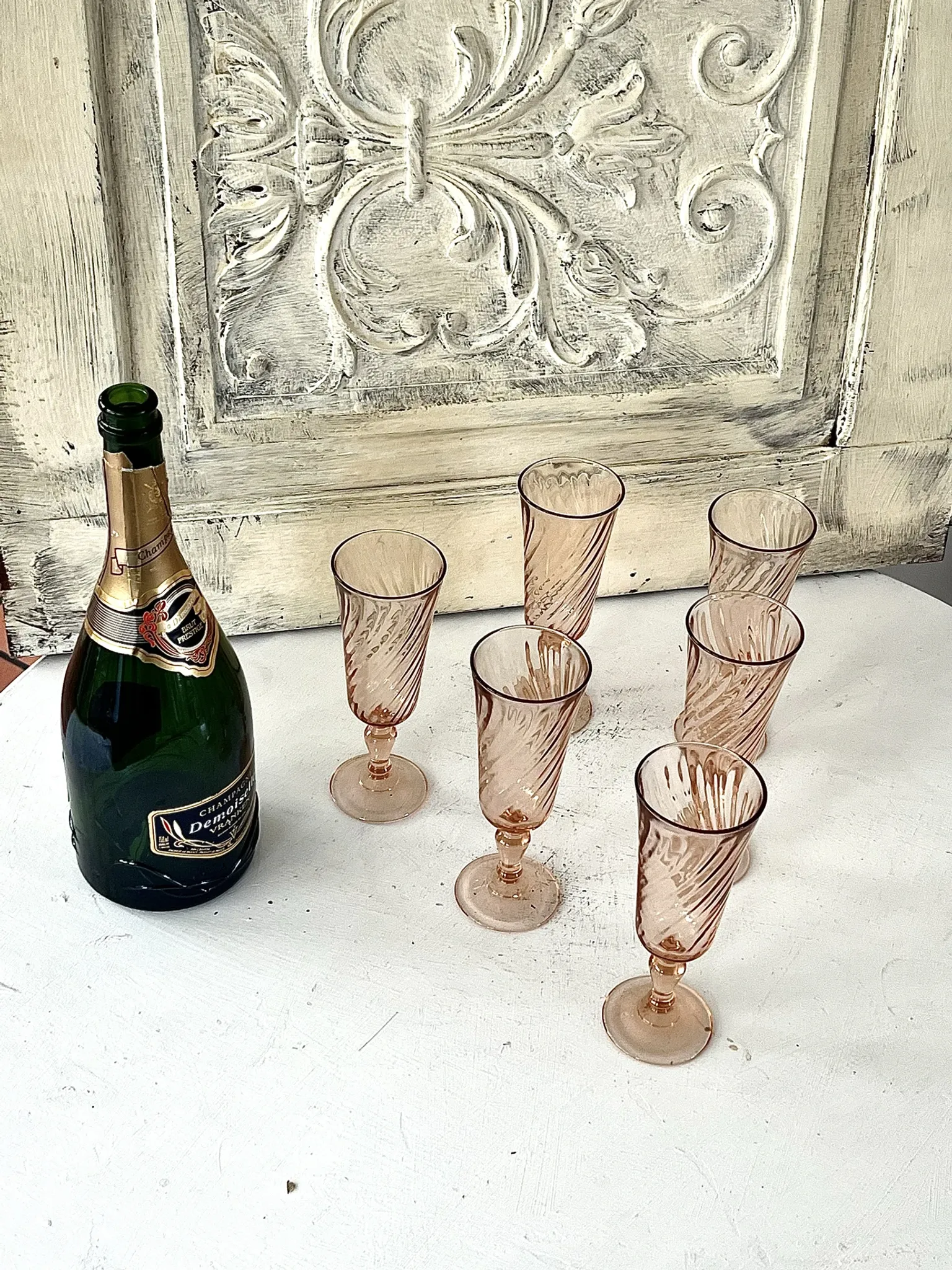 Champagne flutes set of 6, Rosaline luinarc swirl glass stemware