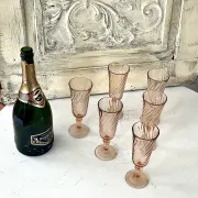 Champagne flutes set of 6, Rosaline luinarc swirl glass stemware