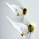 Pair of "Calla Lily" leaf-shaped wall sconces, Murano glass & gilt brass, Italy 1970s
