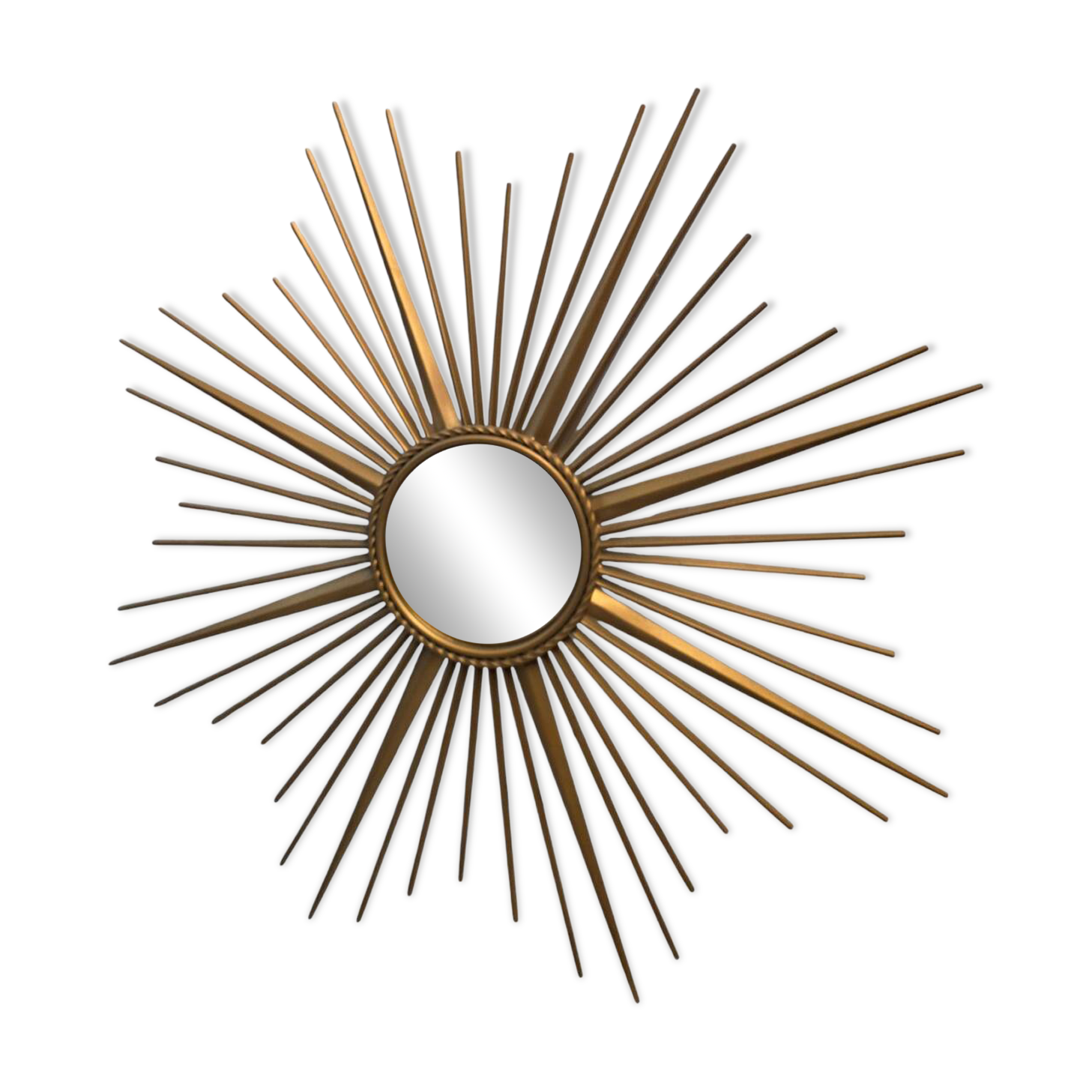 Golden metal witch's eye sun mirror from the 70s, 86cm.