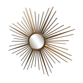 Golden metal witch's eye sun mirror from the 70s, 86cm.