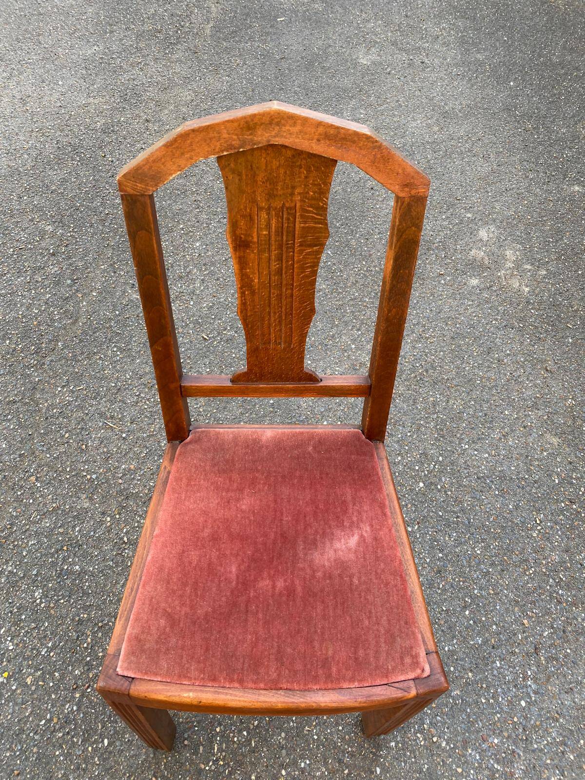 Art Deco chair in solid wood and burgundy velvet fabric