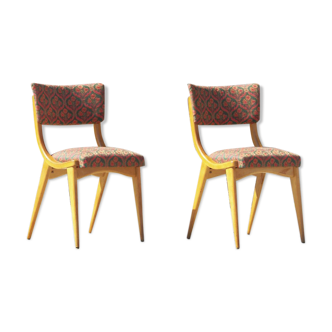 Vintage chairs in massif beech - fabric, 1950s