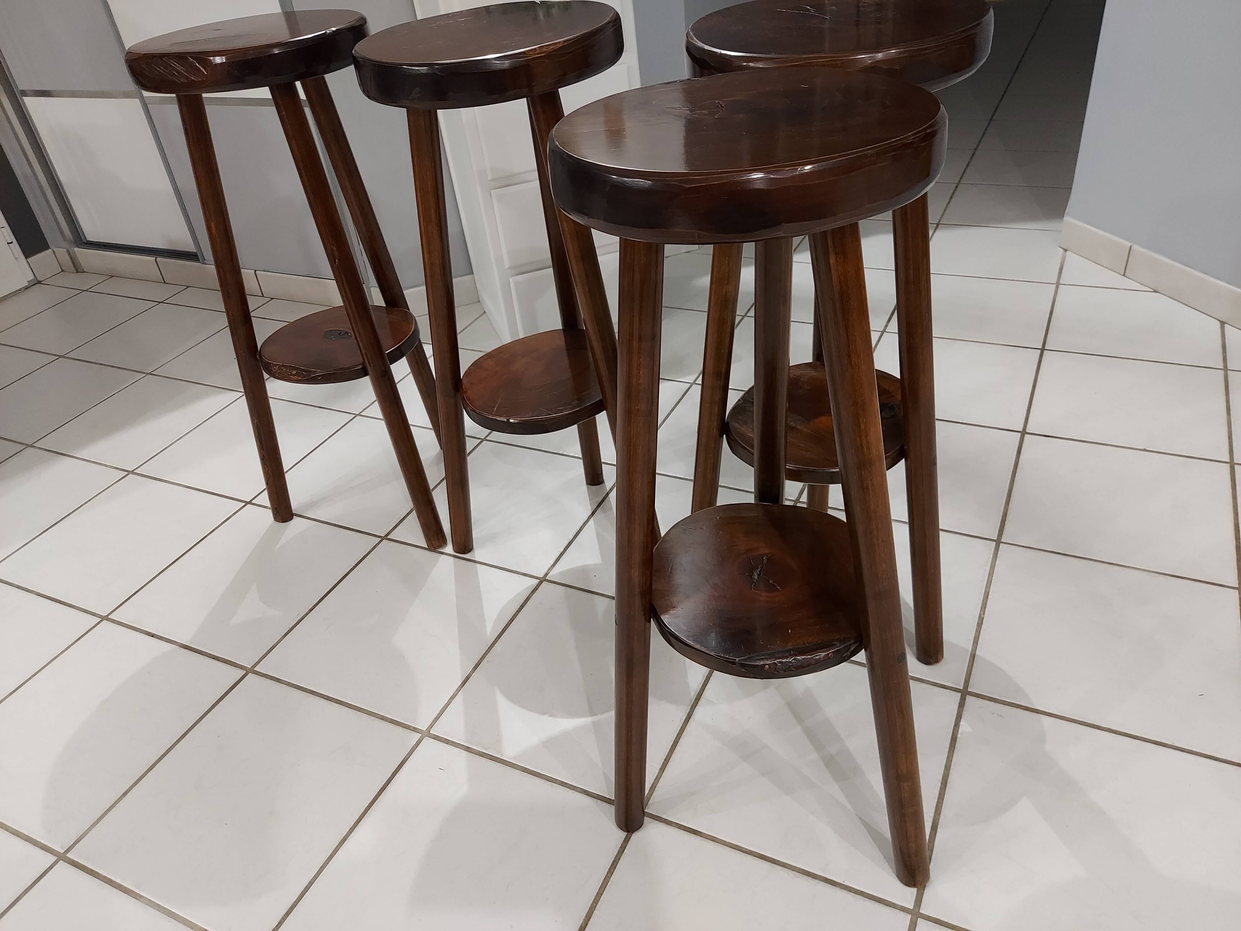 Suite of 4 vintage brutalist bar stools 1960s