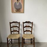 Pair of rustic oak straw chairs