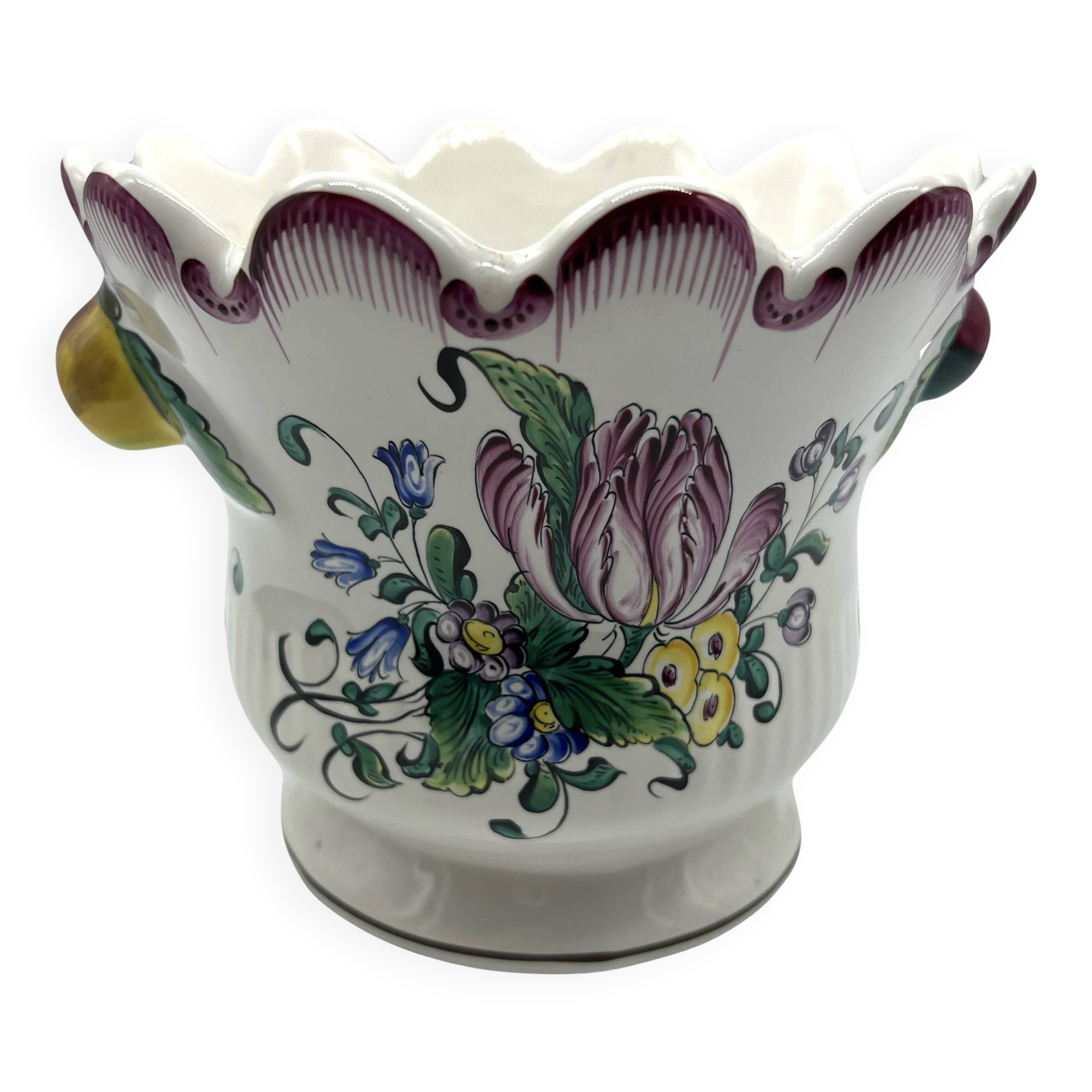 Earthenware planter with hand-painted Strasbourg decor – 20th century