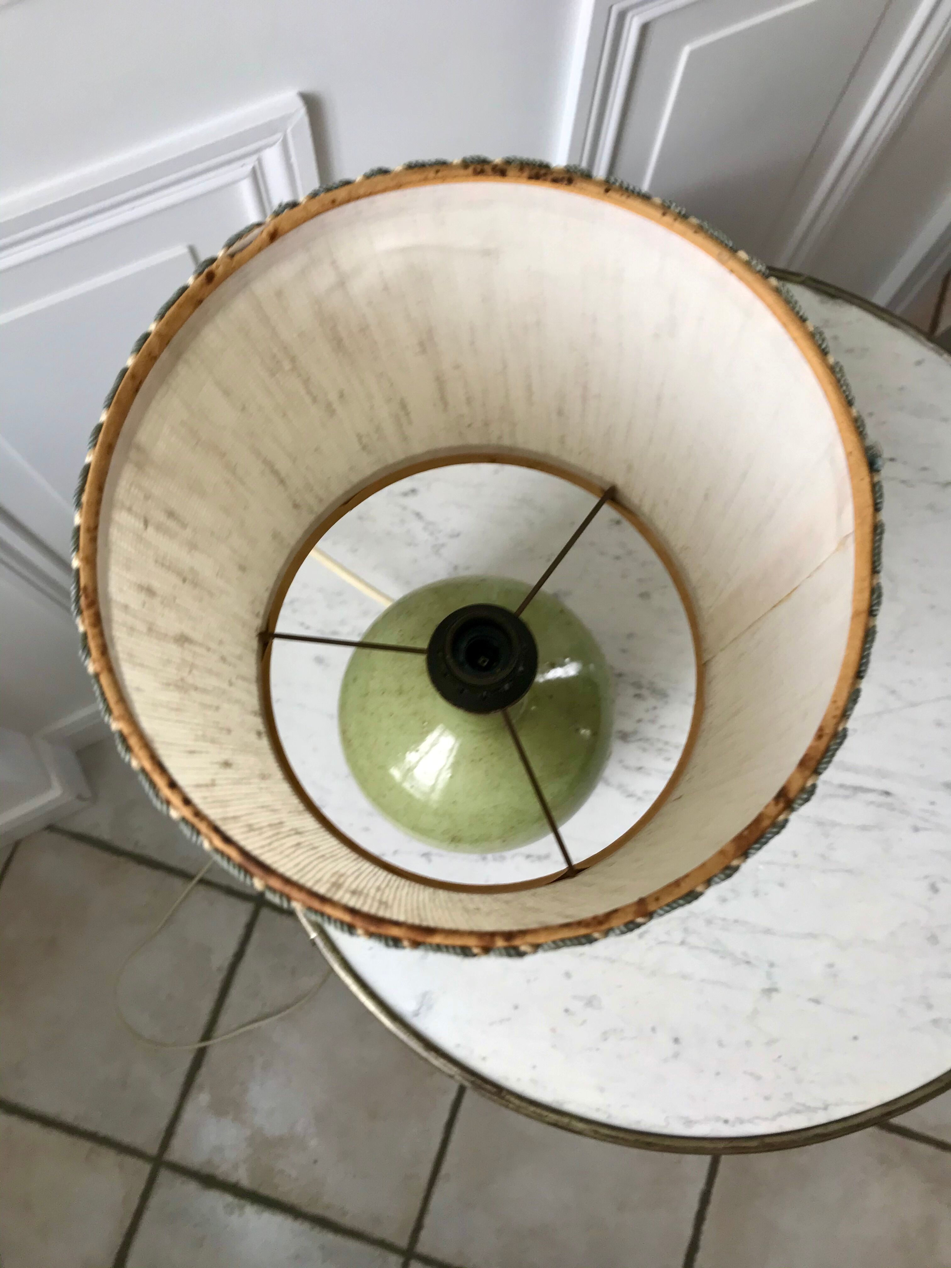 Signed stoneware lamp with woven lampshade 60s-70s