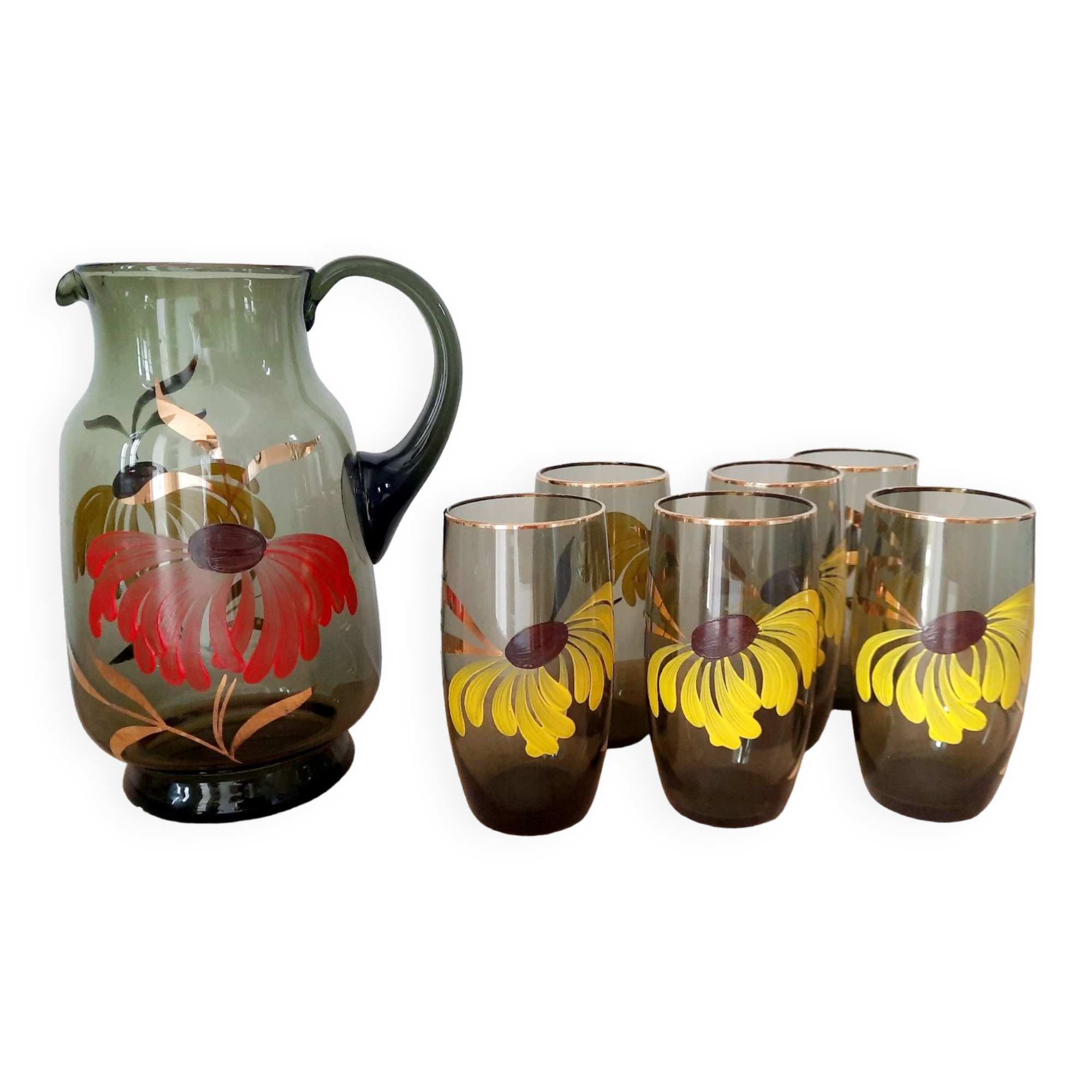 Vintage smoked amber glass pitcher