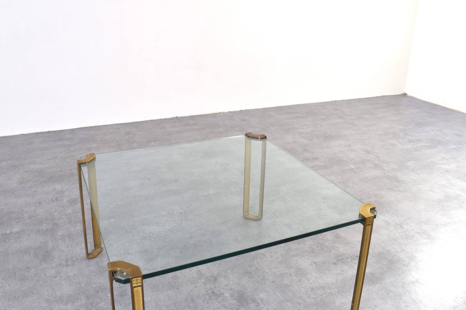 Hollywood Regency Brass and Glass Coffee Table by Peter Ghyczy, 1970s.