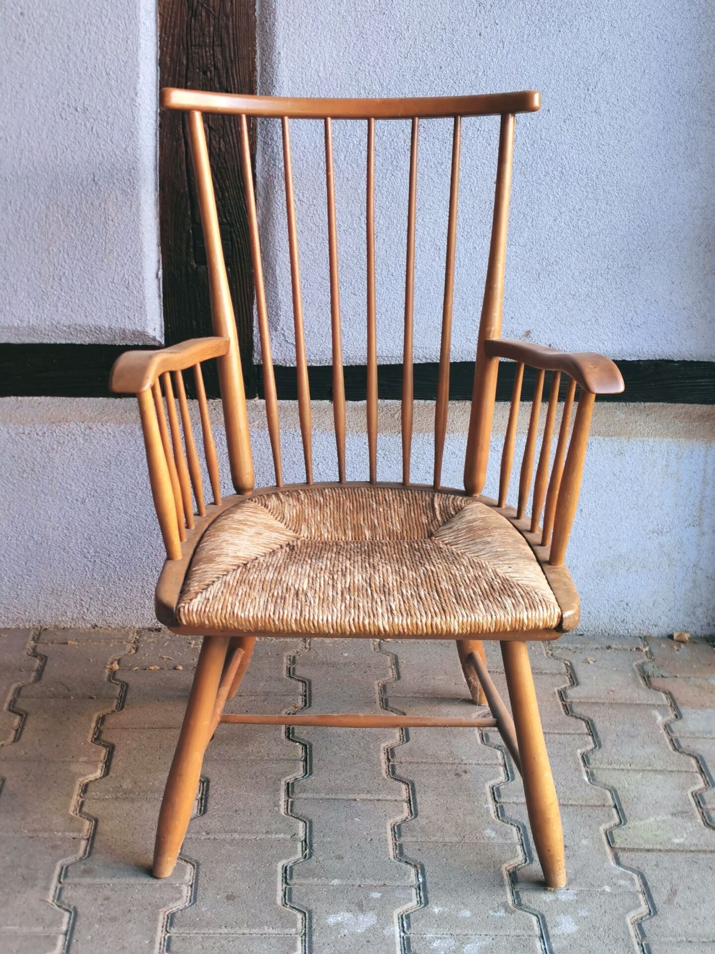 Vintage armchairs WKS design Arno Lambrecht rattan and wood 1950