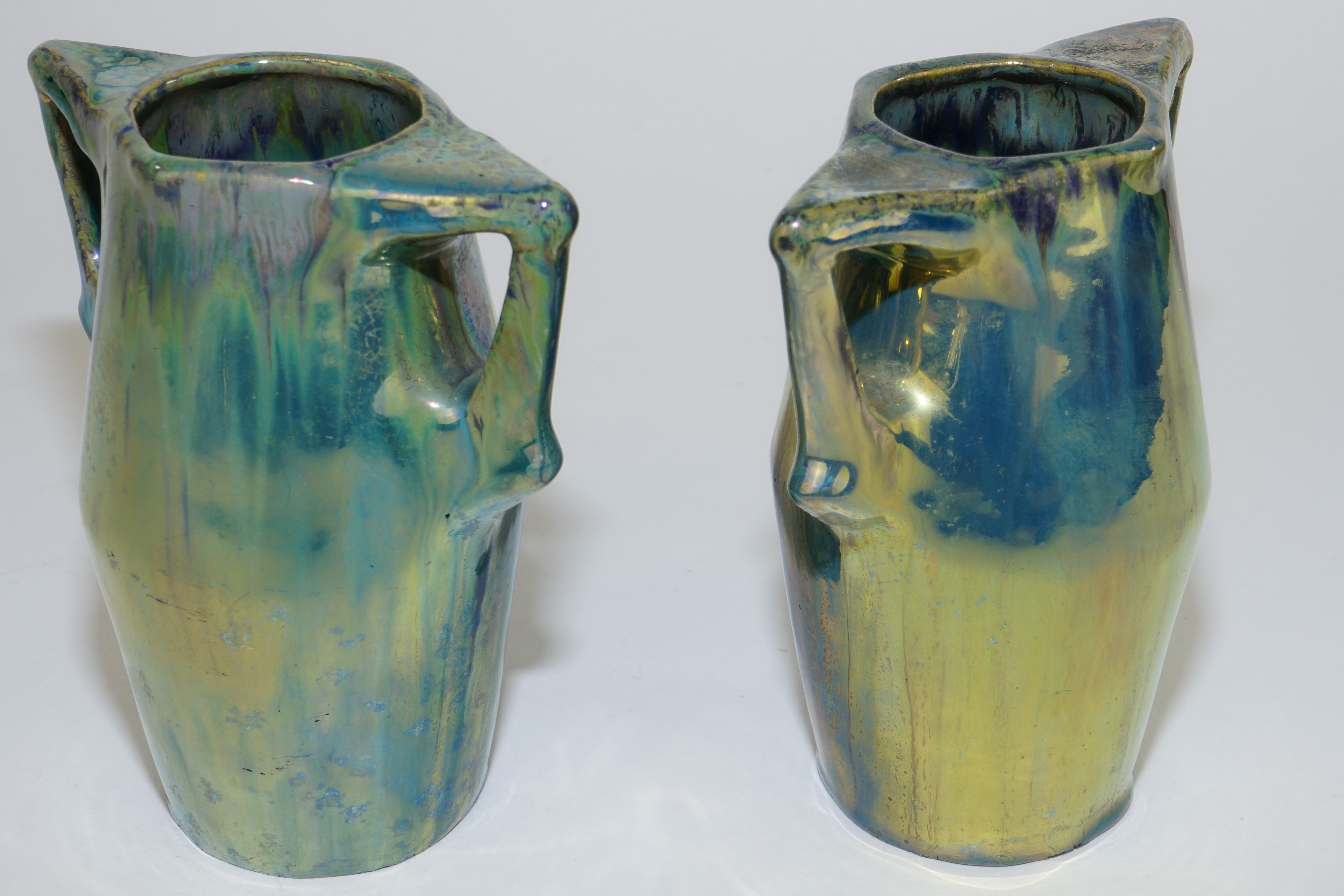 Ceramic alphonse cytere (1861-1941) pair of metallise sandstone vases